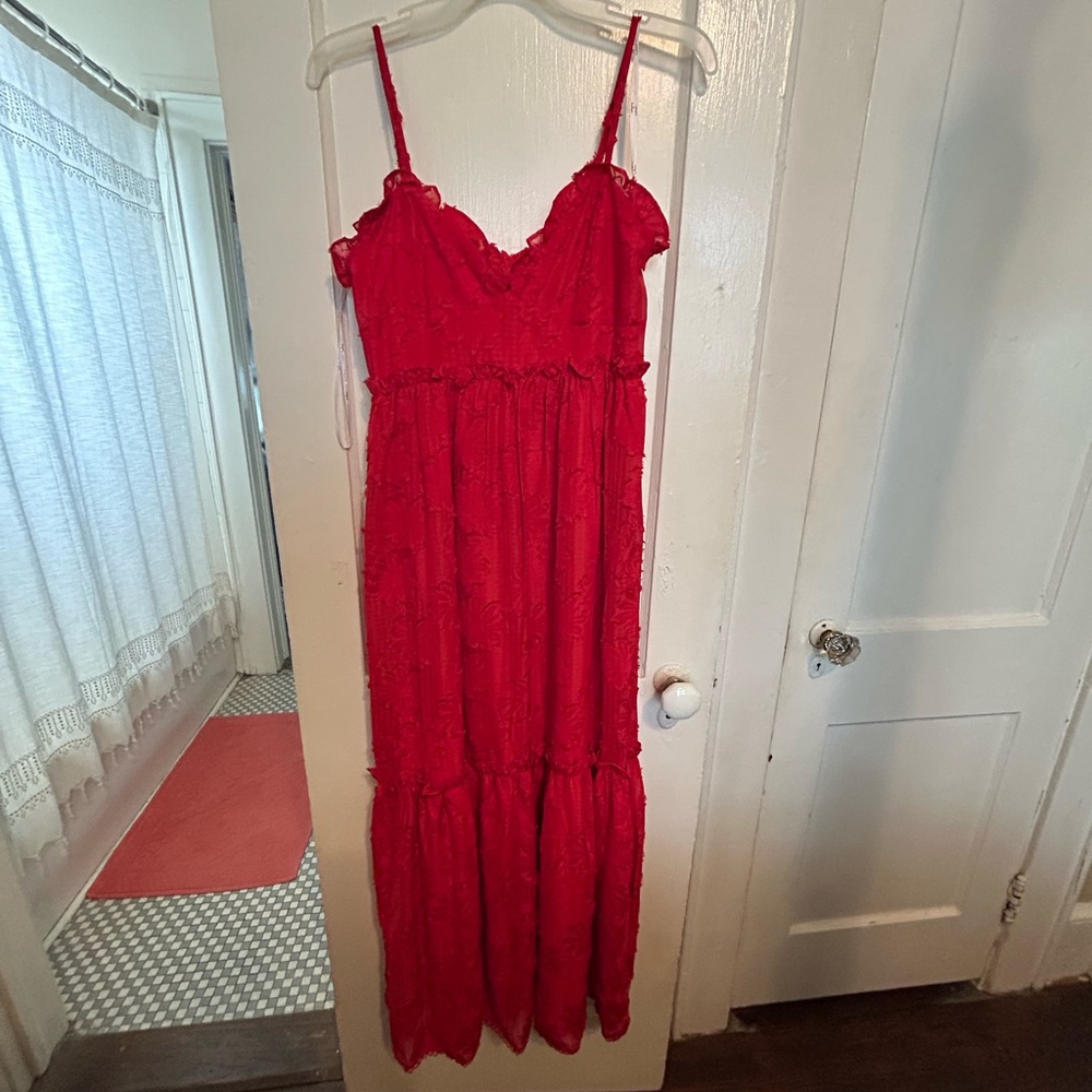 Red Burnout Floral Lace Maxi